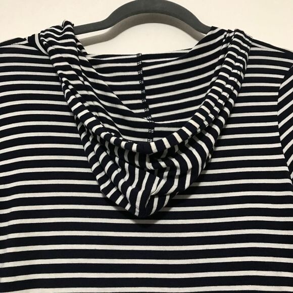 Oboe Navy Blue striped Long Sleeve Hood Stripe Bodycon Dress size M boho beach - Picture 5 of 8